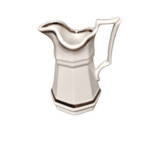 Red Cliff Ironstone White Pitcher Gold Trim 7" Vintage Kitchenware Decor USA